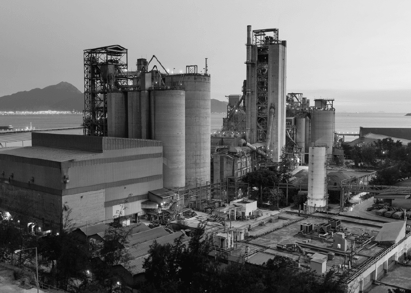 Large industrial block showing the main building from an aerial view